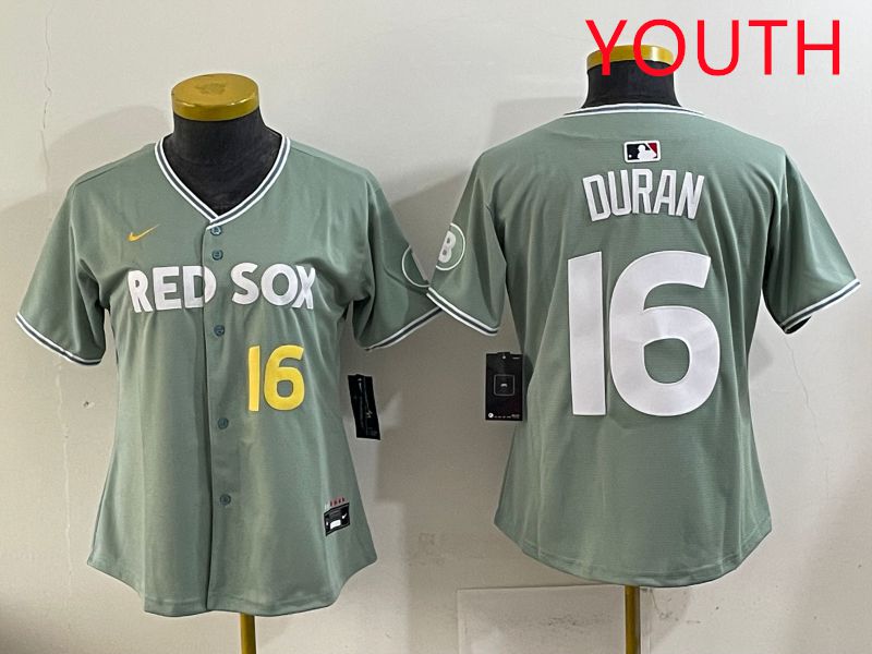 Youth 2025 Boston Red Sox #16 Duran Light Green Joint Name Nike MLB Jersey style 5